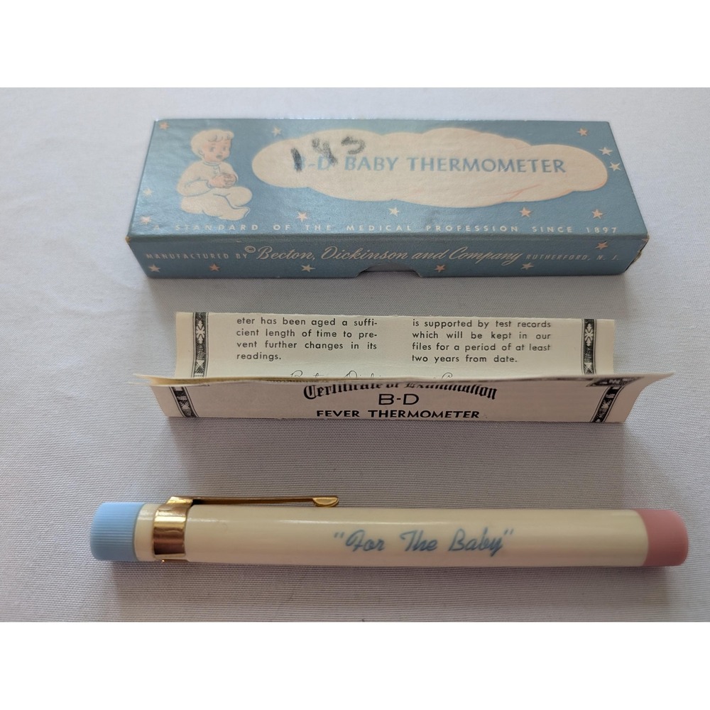 Vintage B-D Baby Fever Thermometer Set with Original Case and Certificate 1951